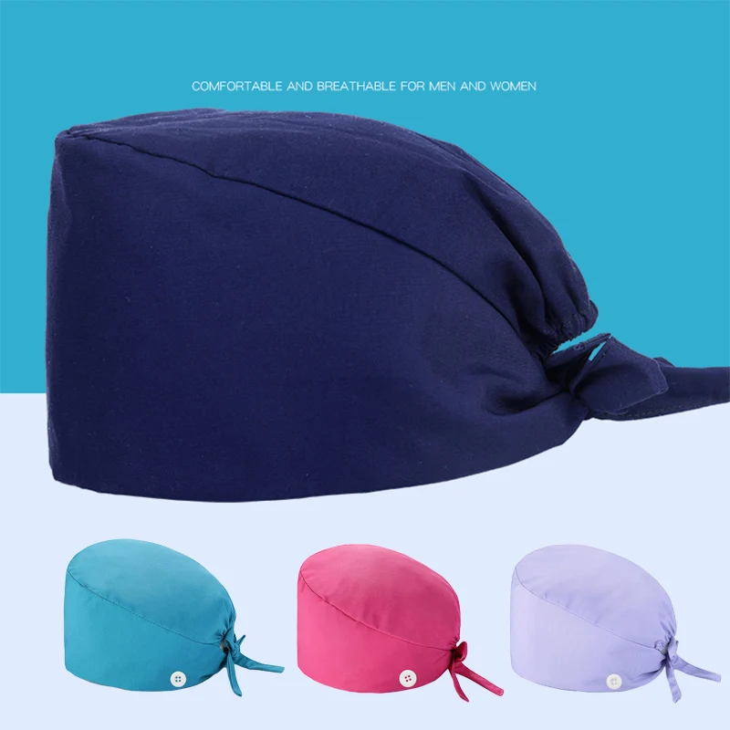 Unisex Solide Color Hat Button Adjustable Beauty Salon Care Cap Laboratory Pet Shop Nurse Doctor Working Caps