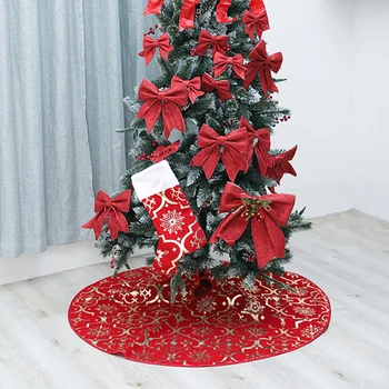 

Floor Mat Festival Home Holiday Decor Bottom Dress New Year Round Christmas Tree Skirt With Stocking Ornament 120cm Diameter