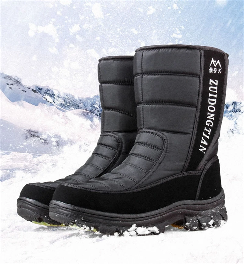 Мужские уличные зимние ботинки утолщенные теплые плюшевые ботинки для катания на лыжах и пеших прогулок спортивная водонепроницаемая нескользящая обувь на платформе с высоким берцем