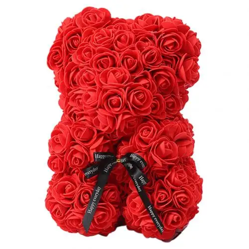 25cm Romantic Simulation Rose Flower Foam Bear Shape Doll Valentines Day Birthday Xmas Gift Home Decoration - Цвет: Красный