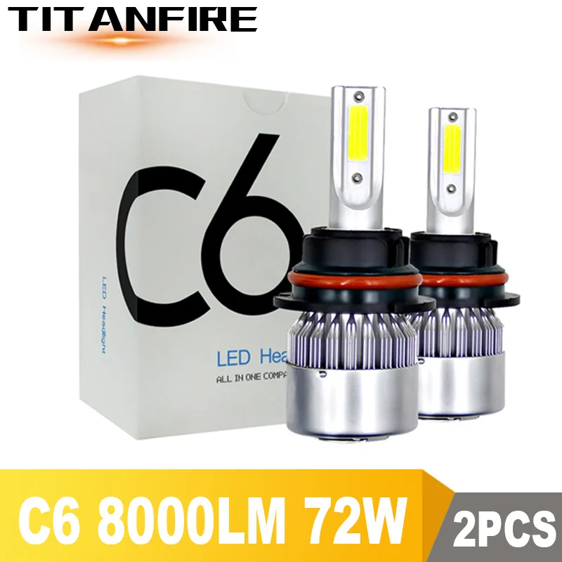 2 шт./лот C6 светодиодный фары ламп Conversion Kit огни 72W фары для 8000LM HB3 HB4 9004 9005 H1 H3 H4 H7 Авто COB машинные 6000K - Испускаемый цвет: 2Pcs