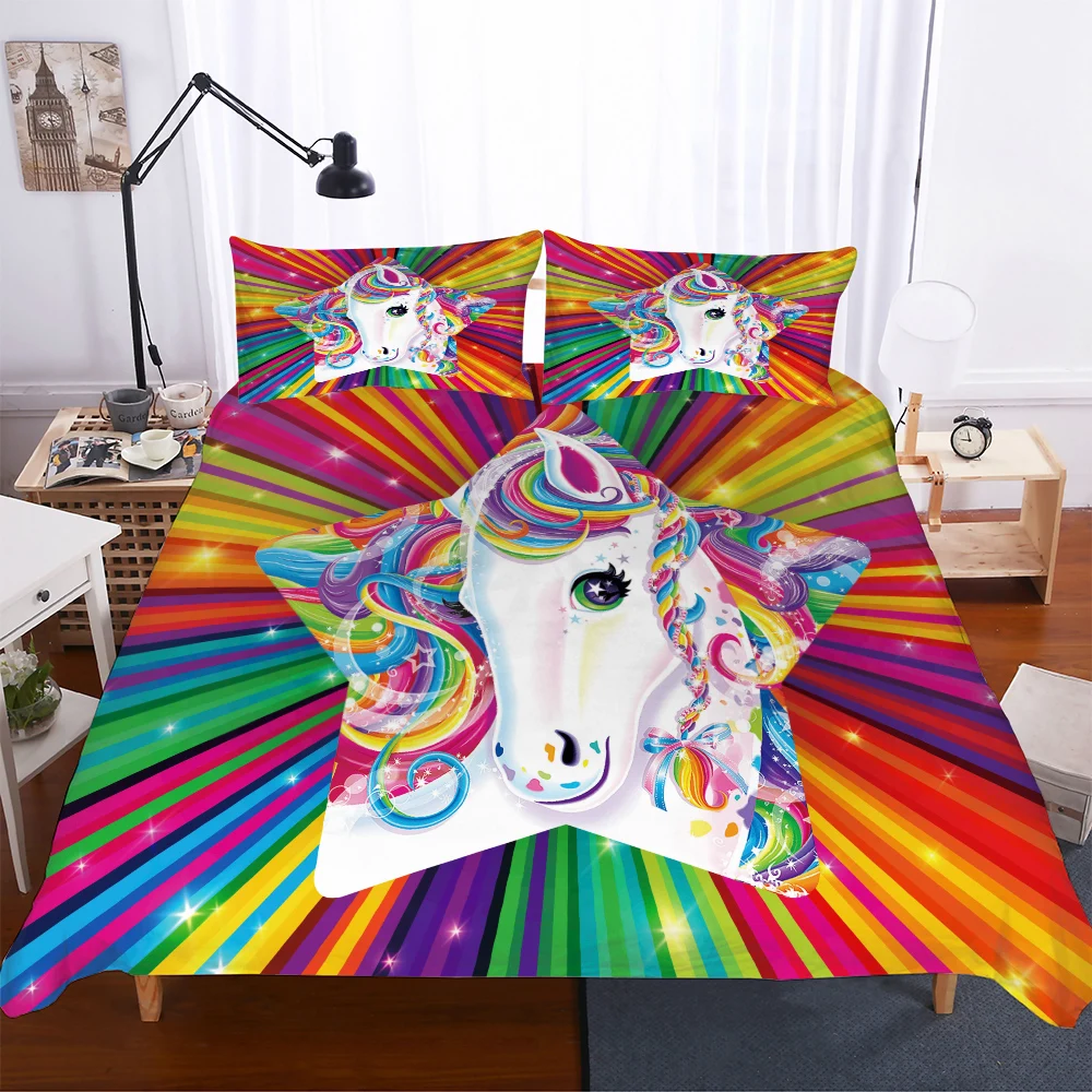 

Star Unicorn Duvet Cover Set with Pillowcase 2/3 PCS Single Double Microfiber Bedding Colorful Girl Bedspread Bed Comforter Sets
