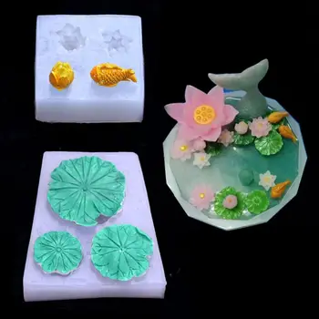 

Crystal Epoxy Resin Mold Lotus Fish Lotus Leaf Casting Silicone Mould DIY Crafts Jewelry Decoration Making Tools