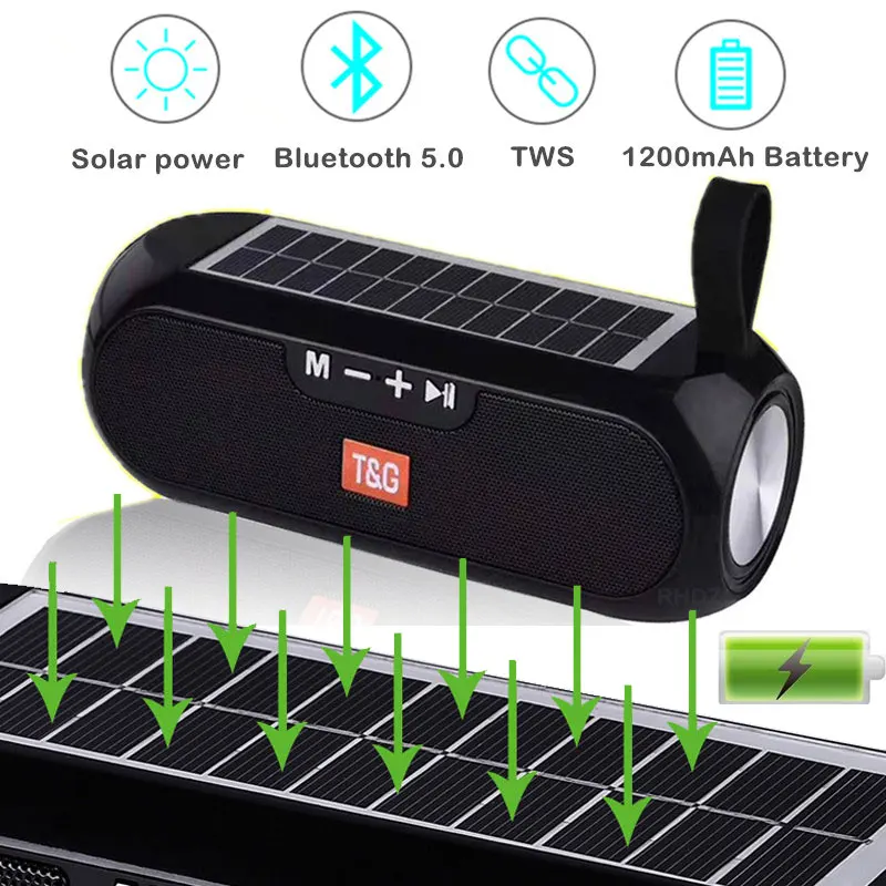 Портативная bluetooth Колонка TG182 беспроводная стерео на солнечной батарее