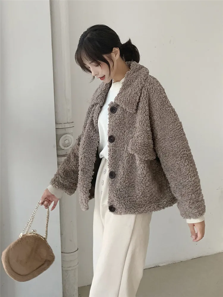 New Lamb Fur Jacket Women's Short Winter Korean Loose Plush Fur One-piece Top Thick Faux Fur Fashion Wild Casual Simple