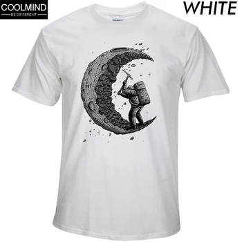 100% cotton digging the moon print casual mens o-neck t shirts fashion men's tops men T-shirt short sleeve men tshirt 2017