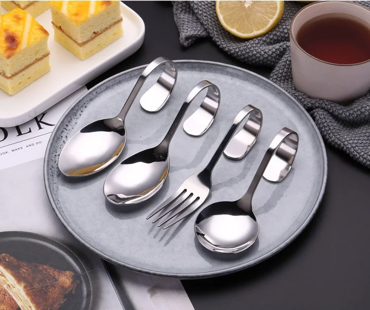 Stainless Steel Creative Curved Handle Cutlery Bent Fork Spoon Kitchen Tableware for Dessert Buffet Salad WB754