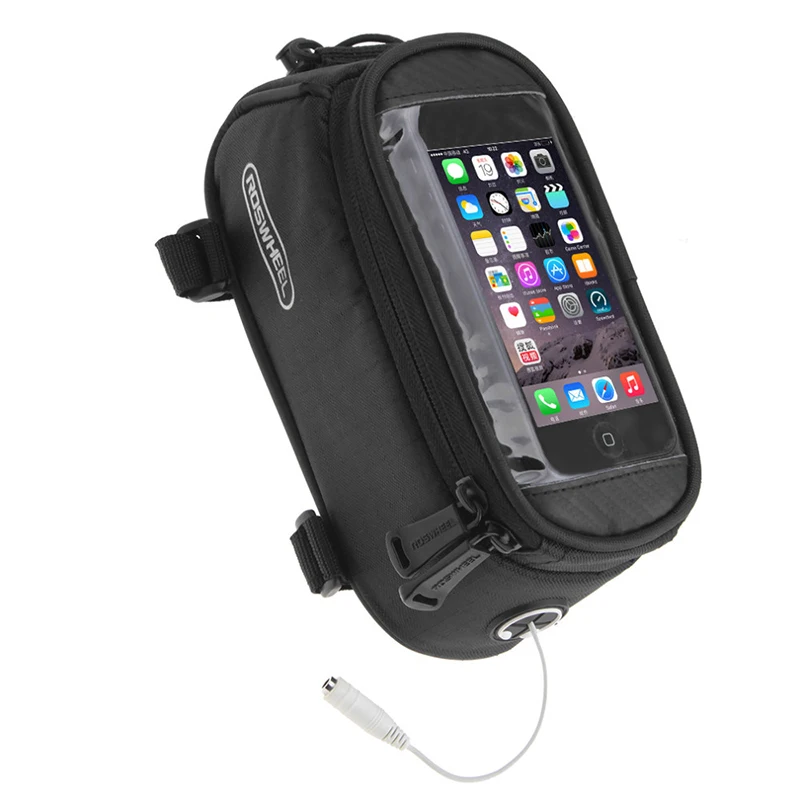 Cycling Bike Bicycle Frame Pannier Front Tube Bag Pouch Bag Holder with Audio Extension Line Fit 5.5inch Phone