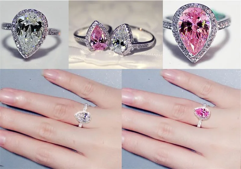 Vecalon, женское кольцо в форме капли воды, 925 пробы, silver3ct, AAAAA, Cz, обручальное кольцо, кольца для женщин, свадебные ювелирные изделия