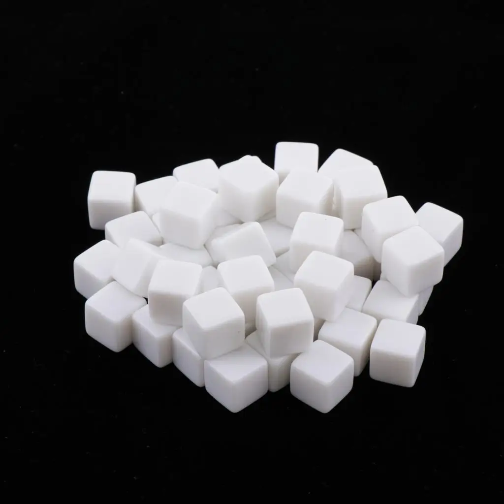 50pcs Blank Dice Cubes, 14mm Six Sided Write On Dice Blocks for Crafts, Puzzle Making, Board Games, Math Teaching - White
