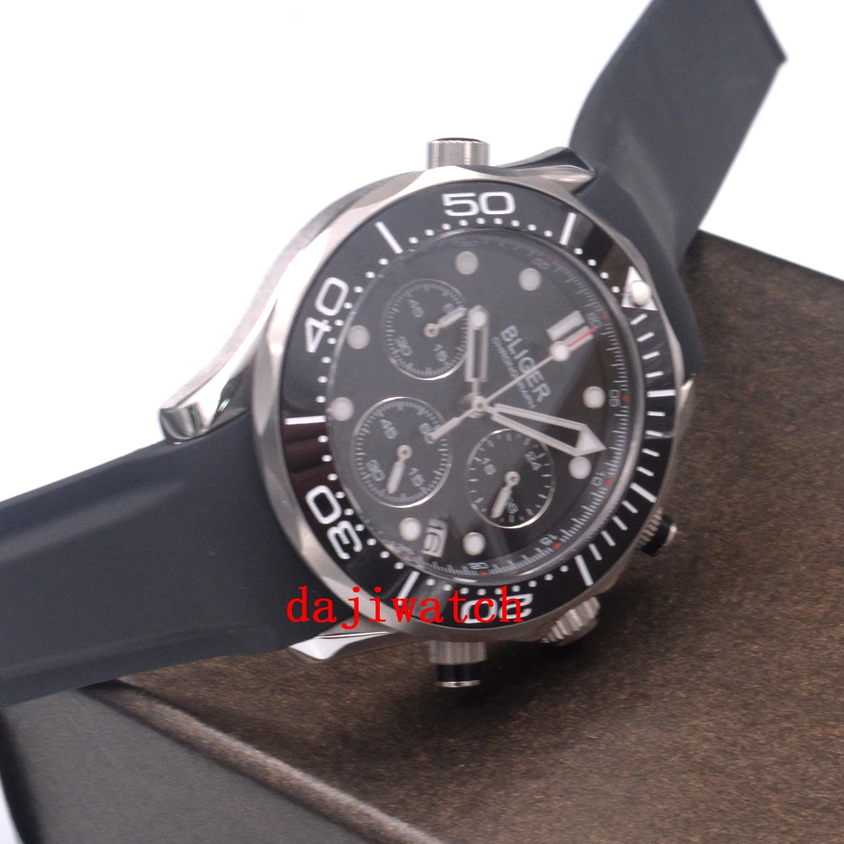 CoRGEUT41mm Bliger Повседневная мода GMT черный циферблат Мужские кварцевые часы, сапфировое стекло, вращающаяся керамическая панель, черный нейлон Rubb