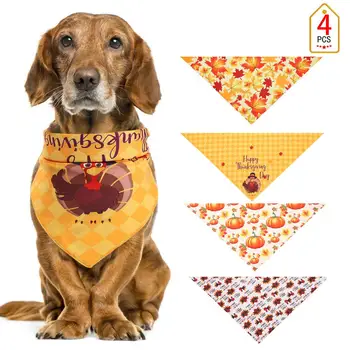 

4Pcs Four patterns Dog Bandana Cotton Thanksgiving Turkey Handkerchiefs Triangle Scarfs Accessories for Small Medium Large Dogs