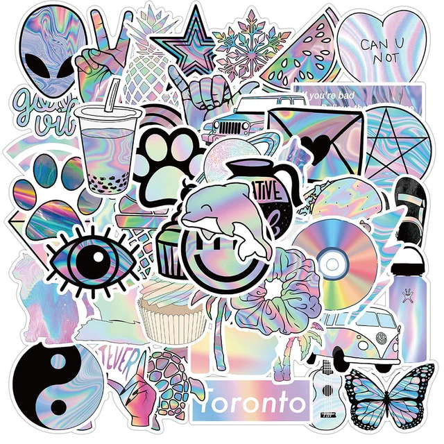 10/30/50PCS Mixed VSCO Holographic Laser Cartoon Stickers Luggage Skateboard Cute DIY Cool Graffiti Girl Gradient Sticker Decal 2