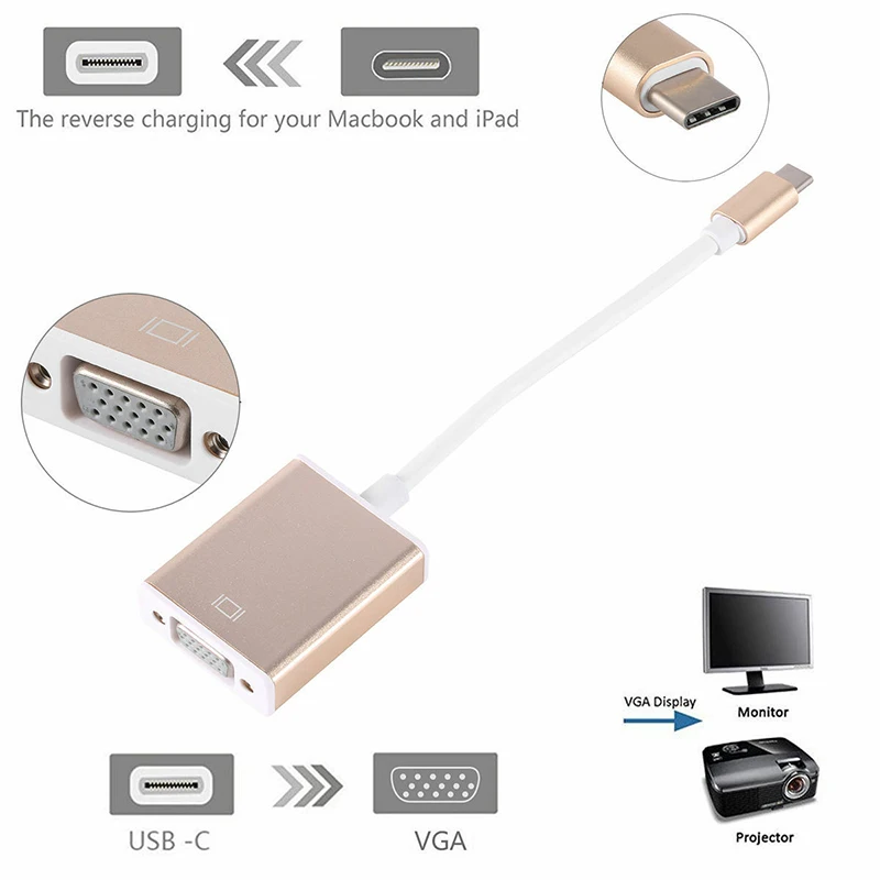 

USB-C to VGA Adapter USB 3.1 Type C USB-C to Female VGA Adapter for Macbook 12 inch Chromebook Pixel Lumia 950XL Newest