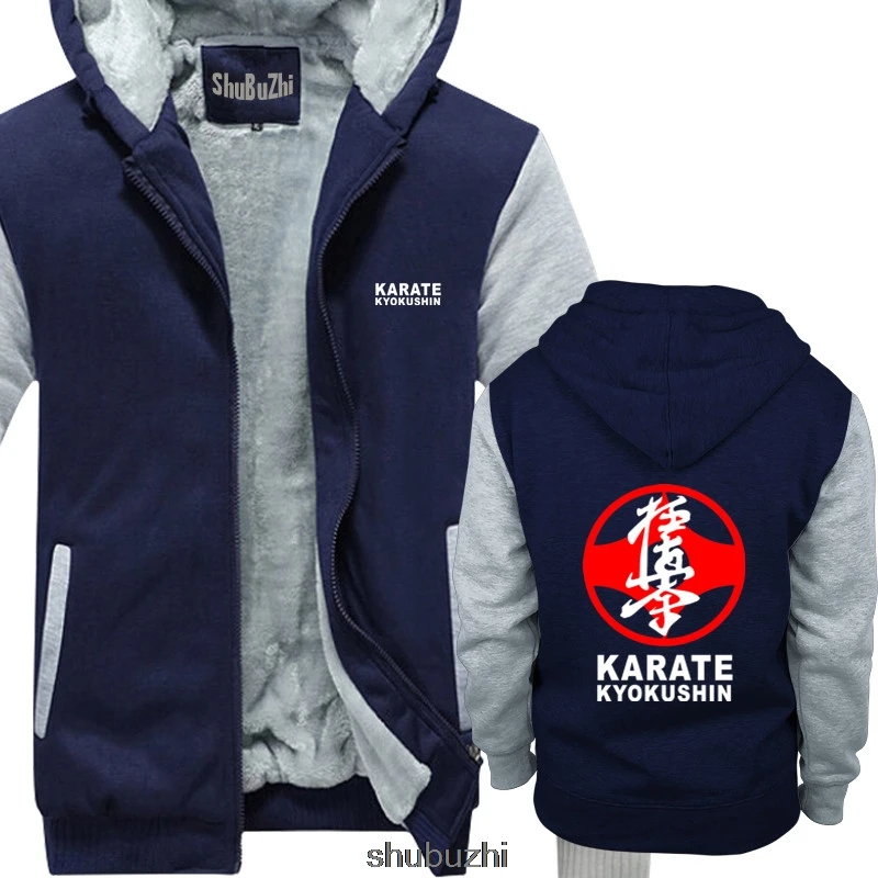 Karate Kyokushin Symbol Japan Martial Art thick hoody Men warm coat Cool Casual hoodie men New shubuzhi sweatshirt sbz3081 - Цвет: navy grey