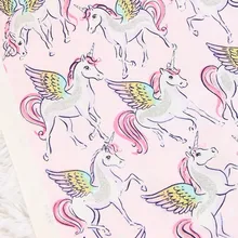 Наполовину ярдовая однотонная хлопковая ткань с мультяшным единорогом, Серебряный принт, ручная работа, сделай сам, одежда, платье, детская одежда, хлопок, CR-260