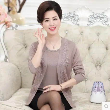 Fall 2020 autumn winter female plus size cardigans mother two piece set blusa tricot middle-aged women knitting sweater S1141 |