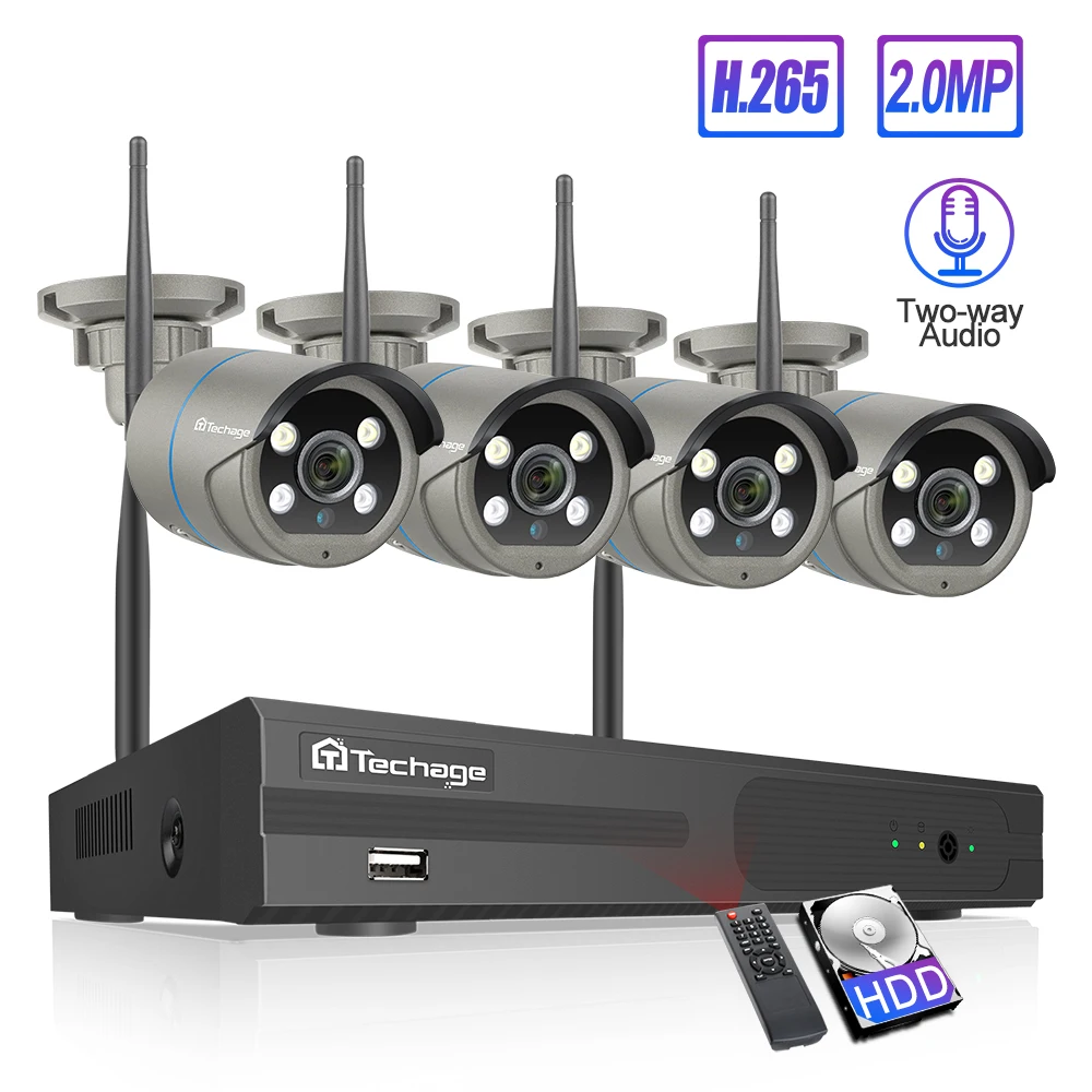 Techage 1080 P 4CH Беспроводной IP камера системы Wi Fi Аудио Звук Видео сетевое записывающее устройство в комплекте 2MP Открытый видеонаблюдения