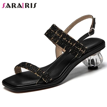 

SARAIRIS high heels back strap brand classic fringe sandals women flip flop handmade sandals ladies open toe summer shoes