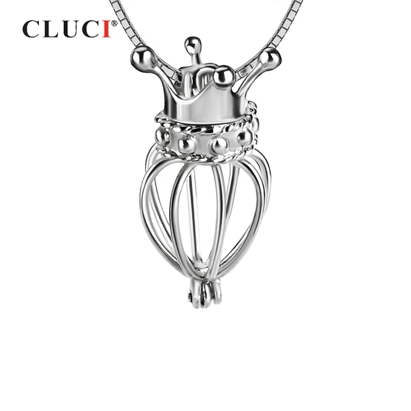 CLUCI 925 короны из стерлингового серебра в форме клетки подвески для ожерелья ювелирные изделия женщин сказка Серебро 925 жемчуг клетка-медальон