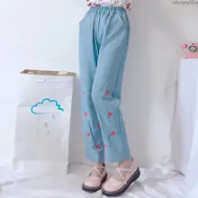 Новые милые летние женские джинсы с вышивкой клубники