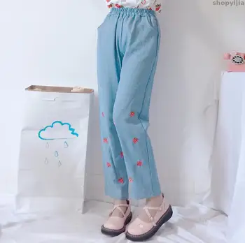 

New Cute Strawberry Embroidery Jeans Summer women