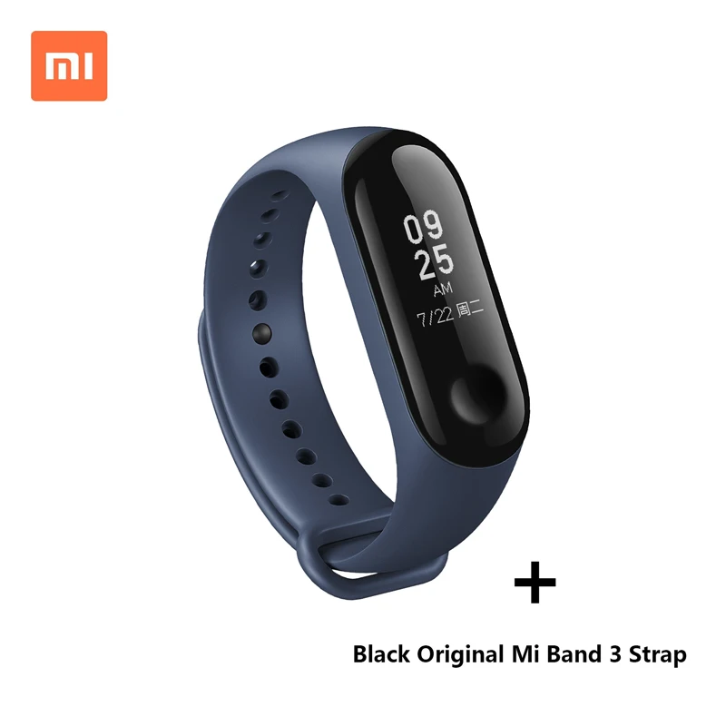 Xiaomi mi 3 Смарт-браслет mi Band 3 большой сенсорный экран OLED сообщение время сердечного ритма Smartband - Цвет: Синий