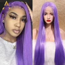 Aiva волосы без клея длинные прямые Фиолетовый парик высокая температура синтетический парик фронта шнурка часть косплей парики с детскими волосами