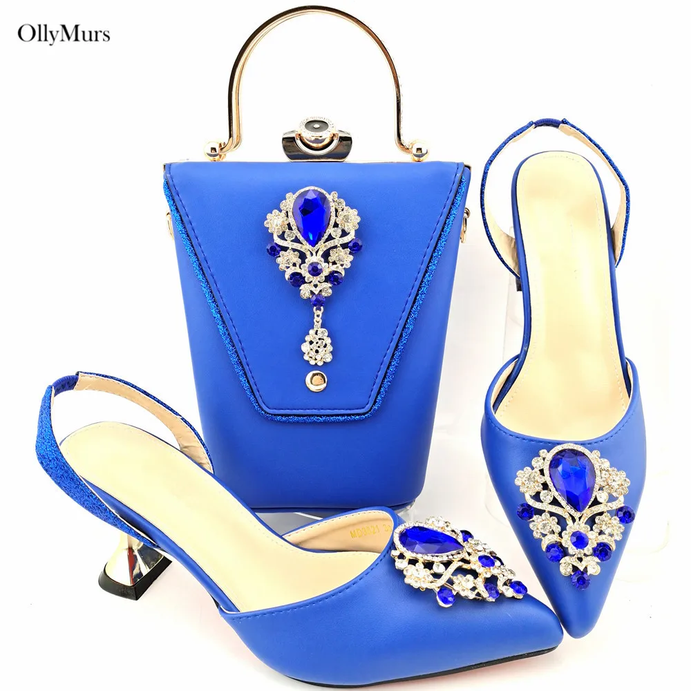 

Summer Italian PU Decoration With Rhinestone Party Shoes And Bag Set Fashion Pumps Shoes And Bag Set For Evening Party