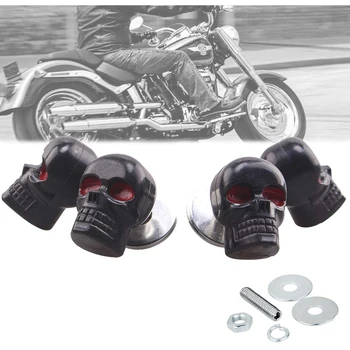 free shipping 4PCS SKULL BLACK MOTORCYCLE LICENSE PLATE FRAME BOLTS SCREWS Fastener Red Eye for Honda