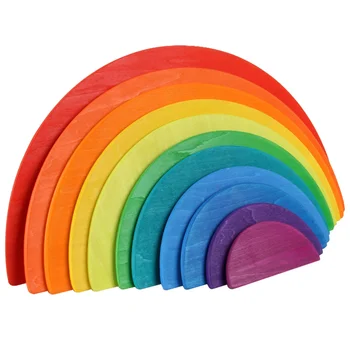 

11PCS Rainbow Blocks Stacking Game Toys Colorful Building Blocks Wooden Early Learning Supplies for Kids Development Playing