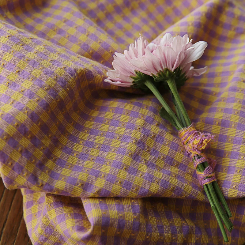 Высококачественная хлопковая окрашенная пряжа ткань фиолетовый желтый проверенный жаккард tissu высококачественный cheongsam одежда ткань для платья