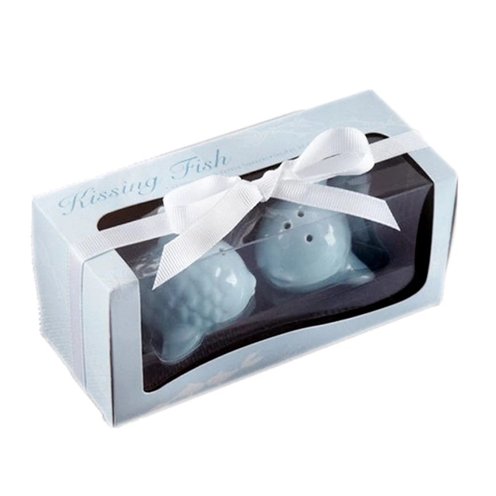 2Pc Fish-Shape Ceramic Salt Pepper Shakers Canister Set Party Favor 6x5x4.5cm Grinder Mill Suitable Coarseness 