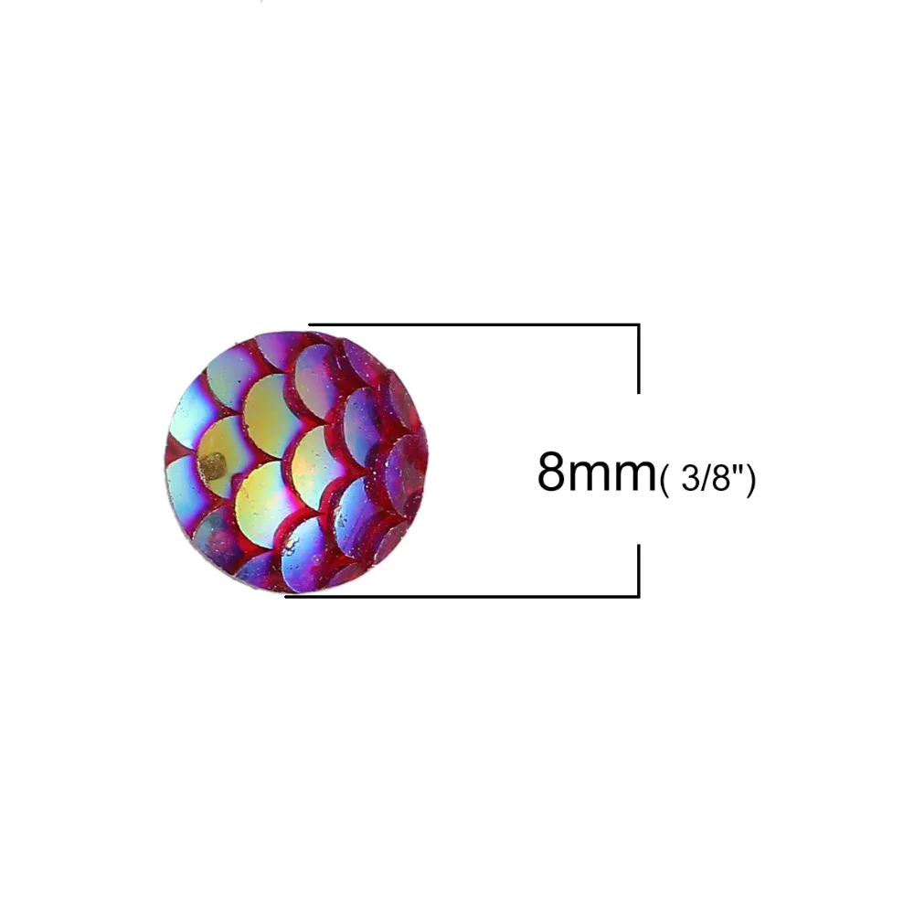50PCs 8mm/12mm Resin Round Mermaid Fish Dragon Scale Dome Seals Cabochon Royal Blue AB Color For DIY Earring Jewelry Making