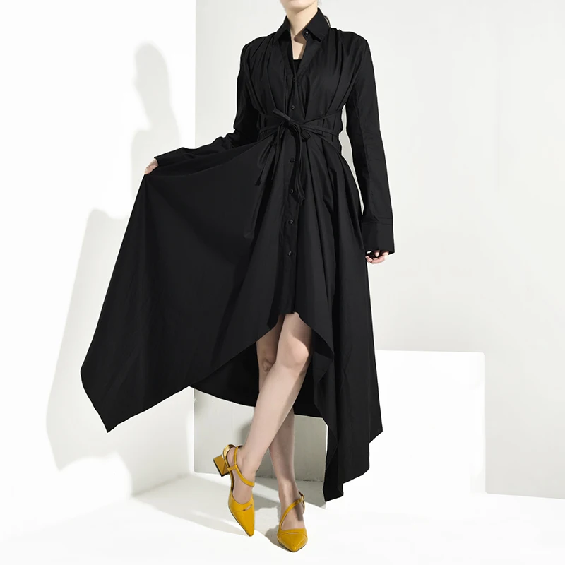 New Fashion Style Black Bandage Asymmetrical Shirt Dress Fashion Nova Clothing