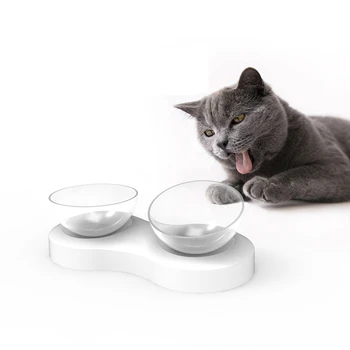

20 Degree Adjustable Pet 2 Bowls for Water Food Anti-Overflow Bowl for Cats for Neck Protection