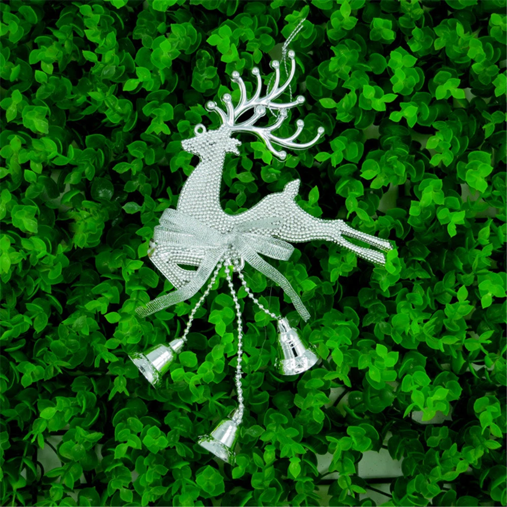 1Pcs Gold Silver Reindeer PVC Elk Christmas Tree Pendant Ornament Cute Deer with Bell DIY Christmas Decor Kids Gift