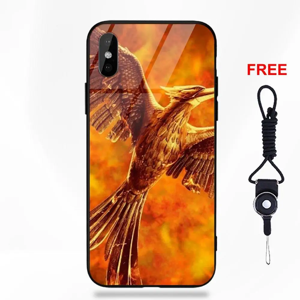Мягкий ТПУ чехол+ чехол из закаленного стекла для Apple IPhone X XS Max XR 5 5C 5S SE 6 6S 7 8 Plus Голодные игры Mockingjay Bird - Цвет: as picture