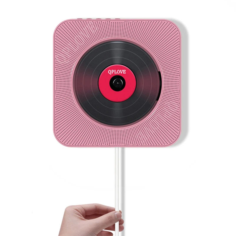 Pink QPLOVE электронный CD плеер настенный беспроводной Bluetooth домашний музыкальный плеер с пультом дистанционного управления FM радио HiFi динамик MP3 - Цвет: Pink