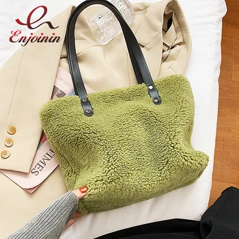 

Lambswool Shoulder Bags for Women 2020 Winter Tote Bag Soft Plush Faux Fur Handbags and Purses Lady Casual High Capacity Bag