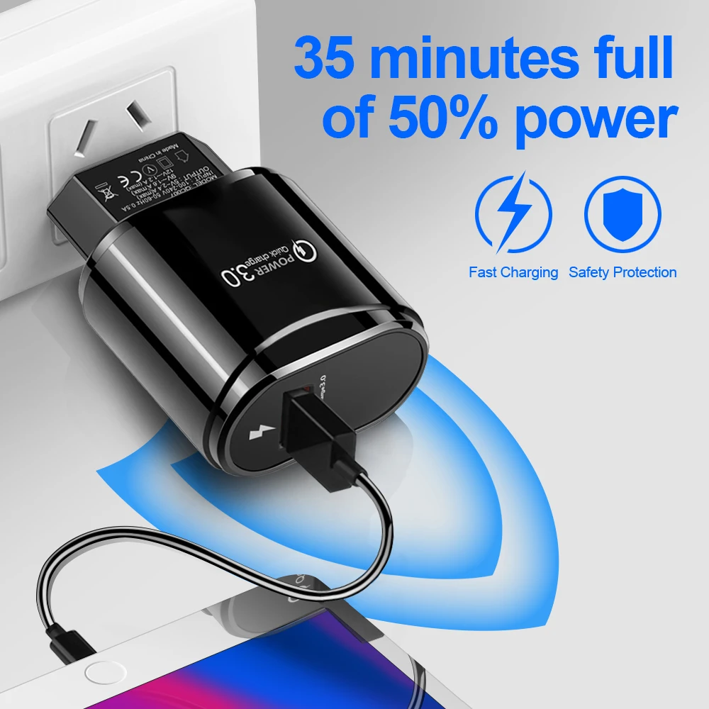 Lenovo Quick Charge 3,0 USB зарядное устройство EU US переходник для iPhone Быстрая зарядка для samsung Xiaomi huawei зарядное устройство для мобильного телефона