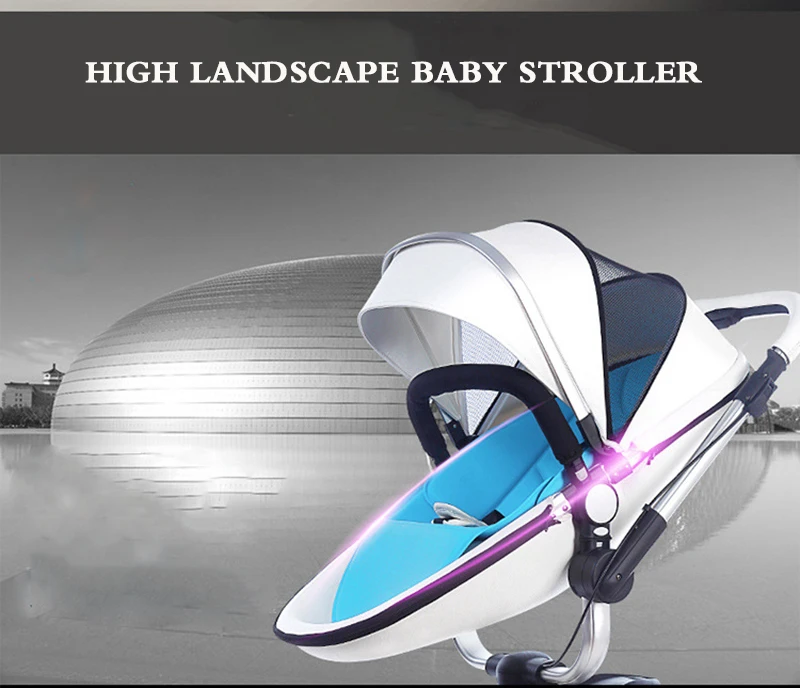  PU Leather foldable baby stroller 3 in 1 can sit lie 360° rotating shock absorbing four wheel multi