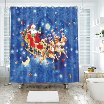 

3d Christmas Shower Curtains Santa Claus and Elk Waterproof Thickened Bath Curtains for Bathroom Customizable