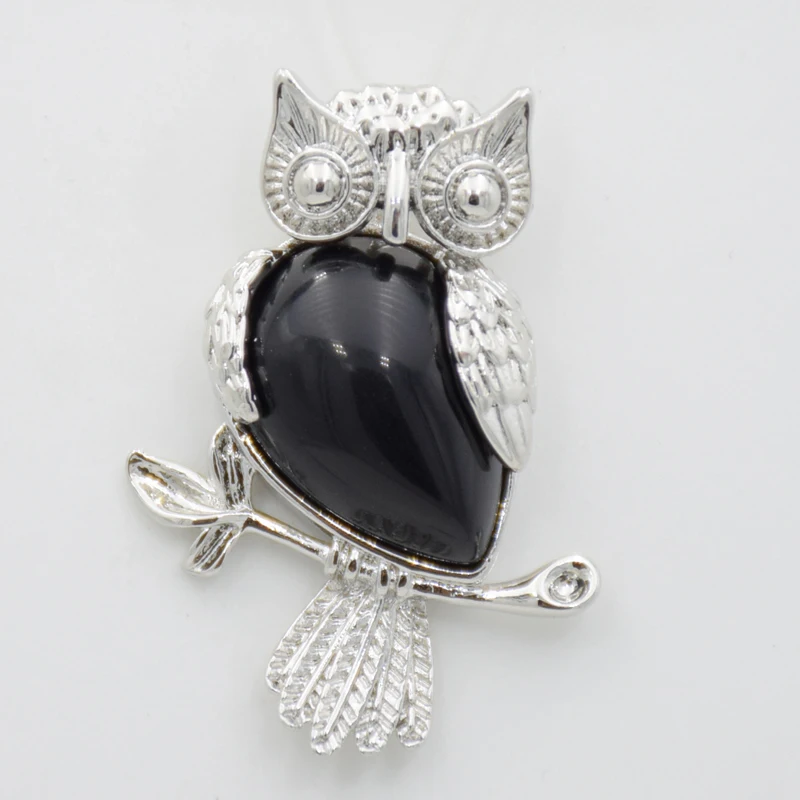 Black Onyx Серебряный цвет животное сова кулон в форме капли воды в форме натурального камня кристалл Quartzs кулон для ожерелья для женщин мужчин талисманы ювелирные изделия - Окраска металла: Black Onyx