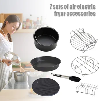 

7 Pcs Set Air Fryer Accessories Cake Barrel Pan Rack Mat Kit Portable Kitchen Tool 6 7 Inch RT88