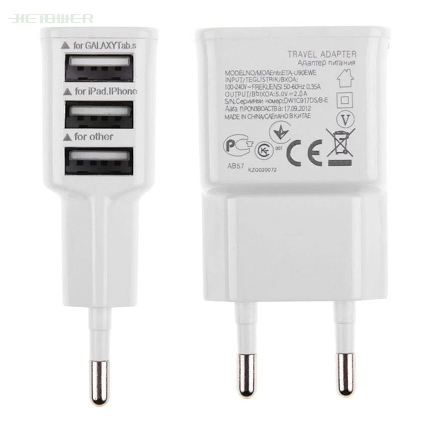 100 шт./лот зарядное устройство адаптер 2A 5 в USB 3 порта EU вилка настенное для IPhone XS X
