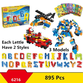 

HS 895pcs Transformation Robot Bricks 26 Lettles Mathematical Symbol Fighter Warship Building Blocks Sets Toys for Children