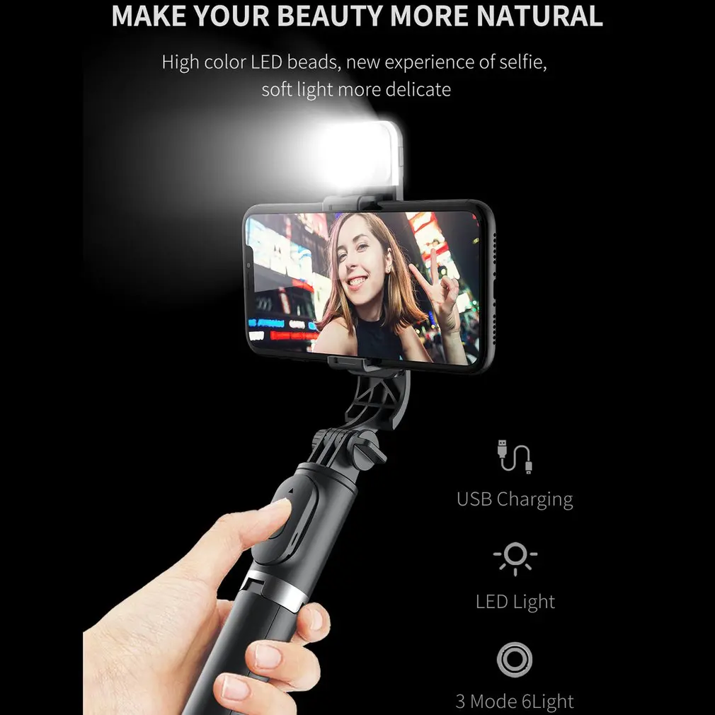 Q02S Wireless Selfie Stick With Fill Light Mobile Phone Live Broadcast