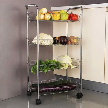 

3/4 Tier Storage Organizer Rack Movable Kitchen Bathroom Shelf Metal Rolling Trolley Cart Basket Stand Wheels Save Space Holder