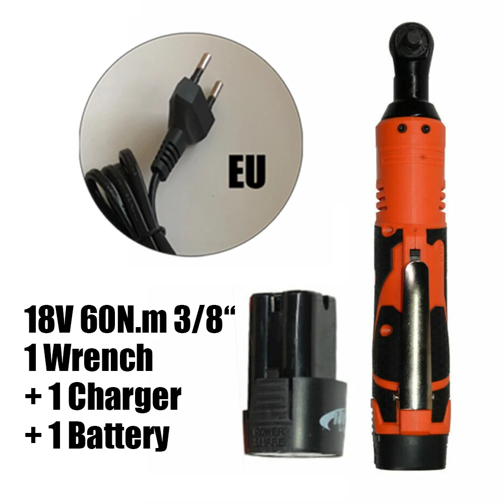 

18V 60N.m 3/8inch Cordless Electric Ratchet Wrench Tool W/ Charger Battery Kit Universal Voltage